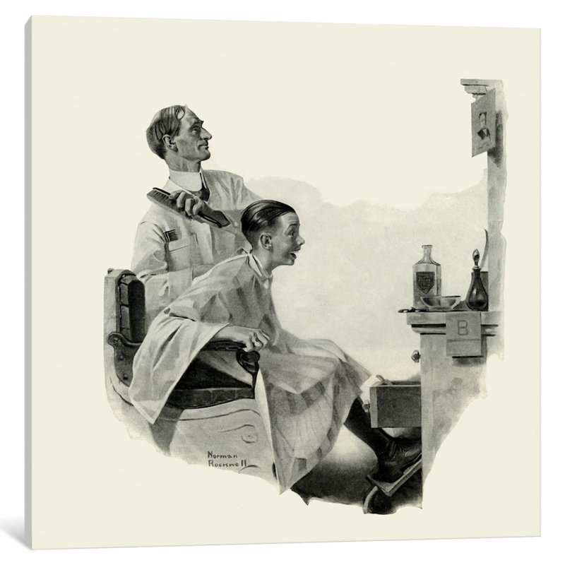 «Barber and Boy» par Norman Rockwell, reproduction sur toile tendue sur châssis, H 37 po x l 37 po x P 0,75 po