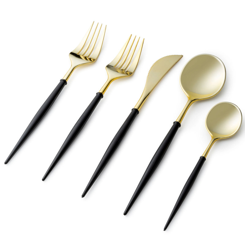 Disposable Noble Collection Flatware Set, Gold/Black