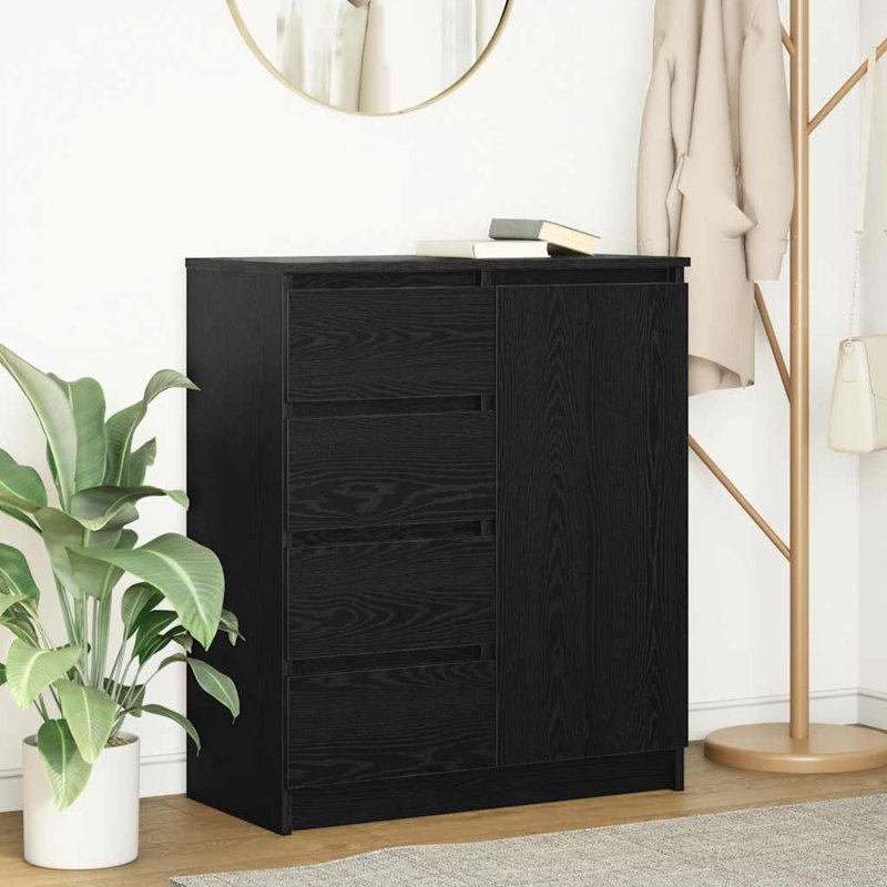 Sideboard With Drawers 71X35x84 Cm Engineered Wood, Black Oak
