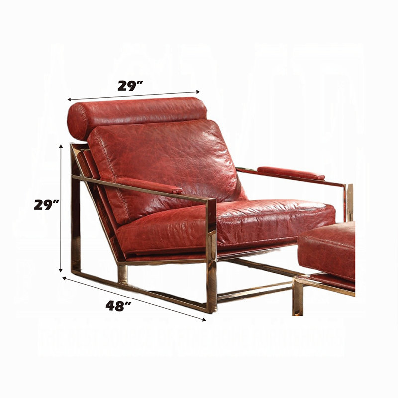 ACME Quinto Accent Chair, Antique Red Top Grain Leather & Stainless Steel