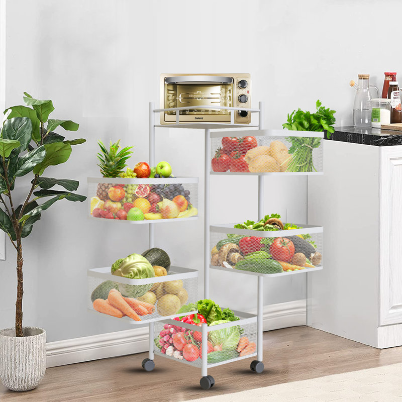360 Degree Rotating Storage Rack Kitchen Cart with 5 Swing Out Shelves Kitchen Cart