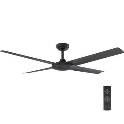 Ventilateur de plafond d'extérieur 56 po Burslem, ventilateur d'intérieur sans lumière, style moderne avec télécommande, moteur à courant continu à 6 vitesses et débit d'air élevé et silencieux - noir mat