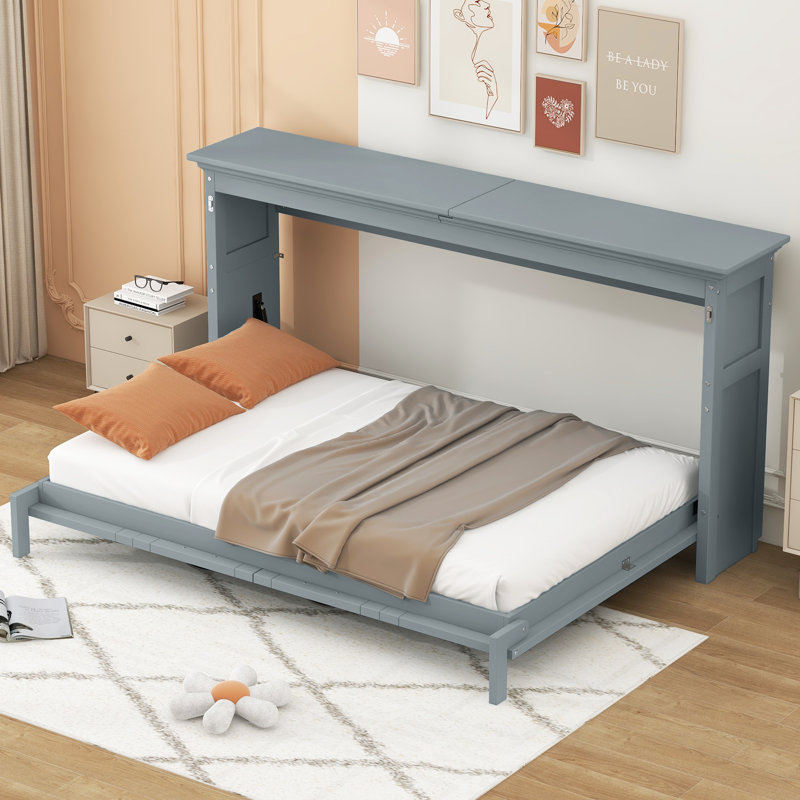 Lit escamotable simple, peut être plié dans une armoire, gris
