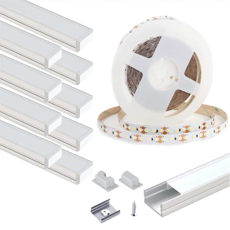Rail d'éclairage sur rail en aluminium VST avec bande lumineuse intégrée 32,8 pi 2701 K à DEL, Blanc