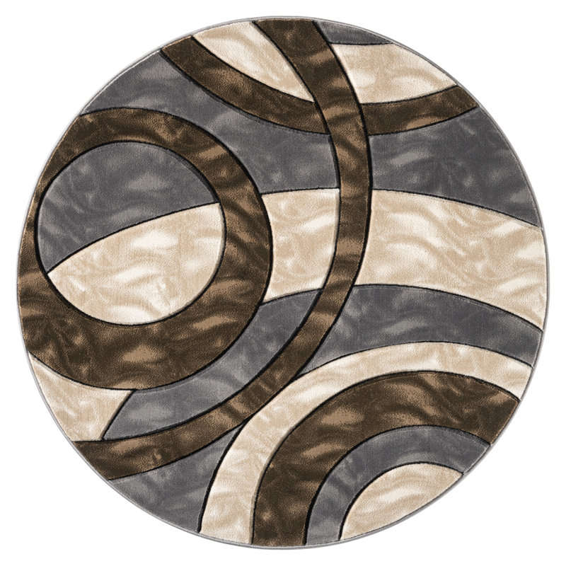 Tapis à motif géométrique abstrait Collection Heriberto, Rond 7 pi 10 po