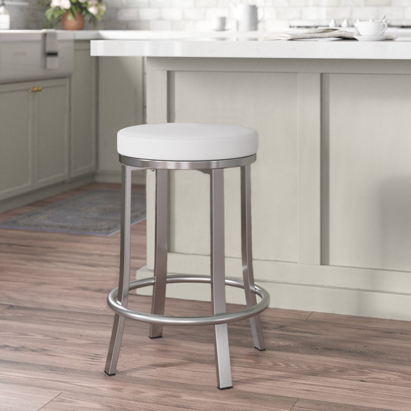 Batish Swivel Upholstered Counter Stool with Metal Frame, White