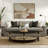 Oval Wood Coffee Table With Seagrass Shelf-1843684614