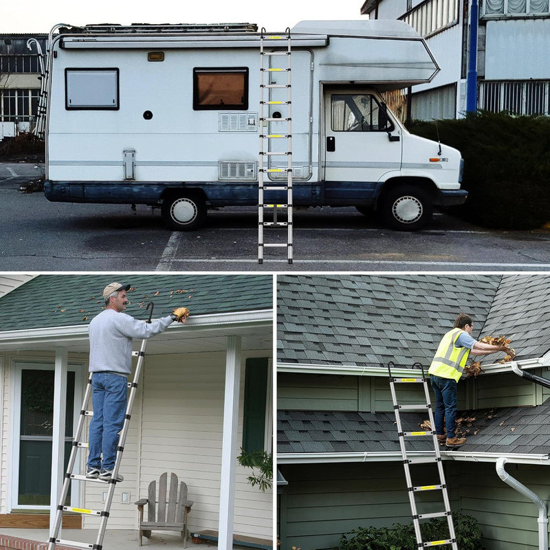 Telescoping Ladder, 12.5 Ft Aluminum Extension Ladder with 2 Detachable Hooks, 331 Lbs Load Capacity