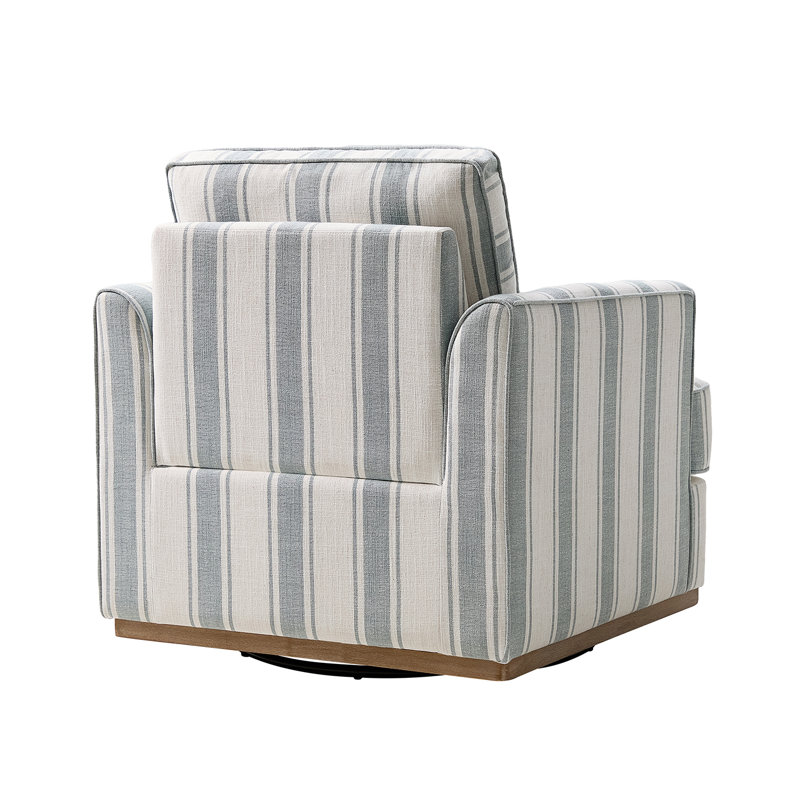 Fauteuil pivotant rembourré avec base en bois massif 33 po Parker Farmhouse, Bleu