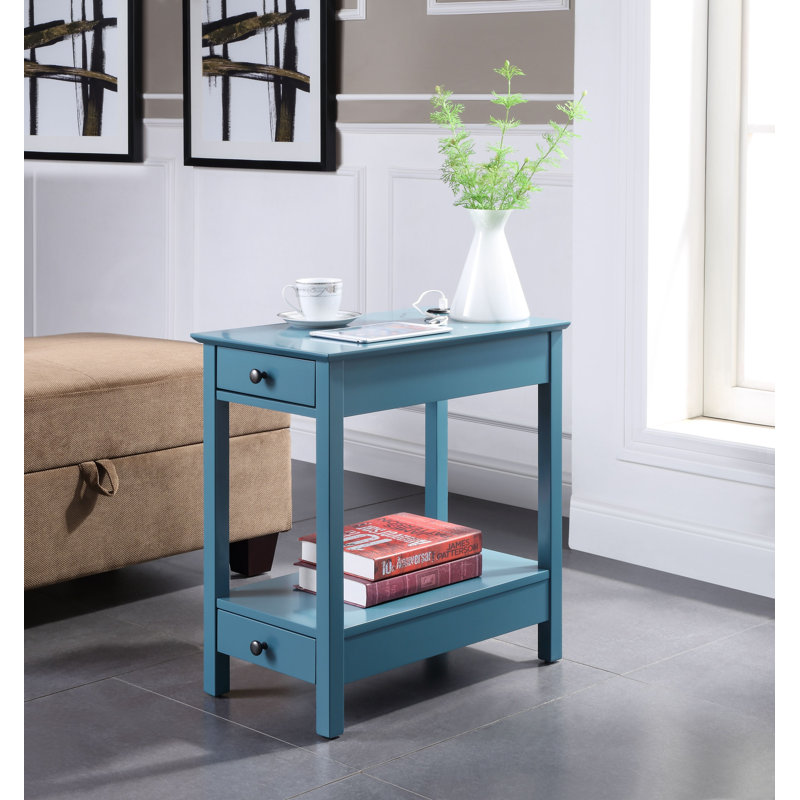 Cymone Transitional Rectangular 2 - Drawer Accent Table with USB, Teal