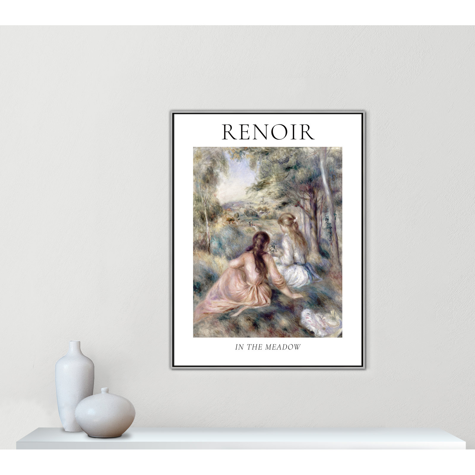 Old Masters Collection " In The Meadow " by Auguste Renoir, No, 49.5" H x 37.5" W x 2" D, Silver Floater Frame