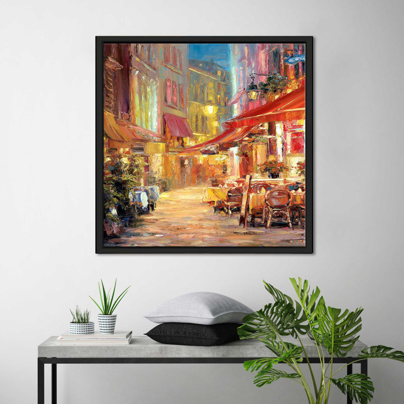 «Cafe in Light I» par Haixia Liu - Peinture, Cadre flottant noir, H 21,5 po x l 21,5 po x P 2 po