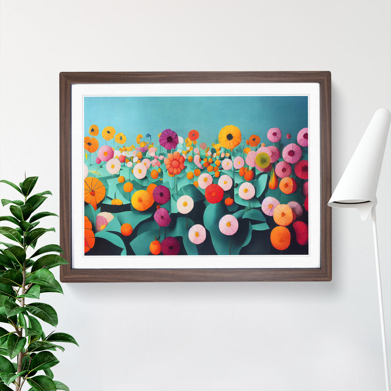 Exhilarating Flower Market - Single Picture Frame Painting, 34cm H x 46cm W x 2cm D, Walnut
