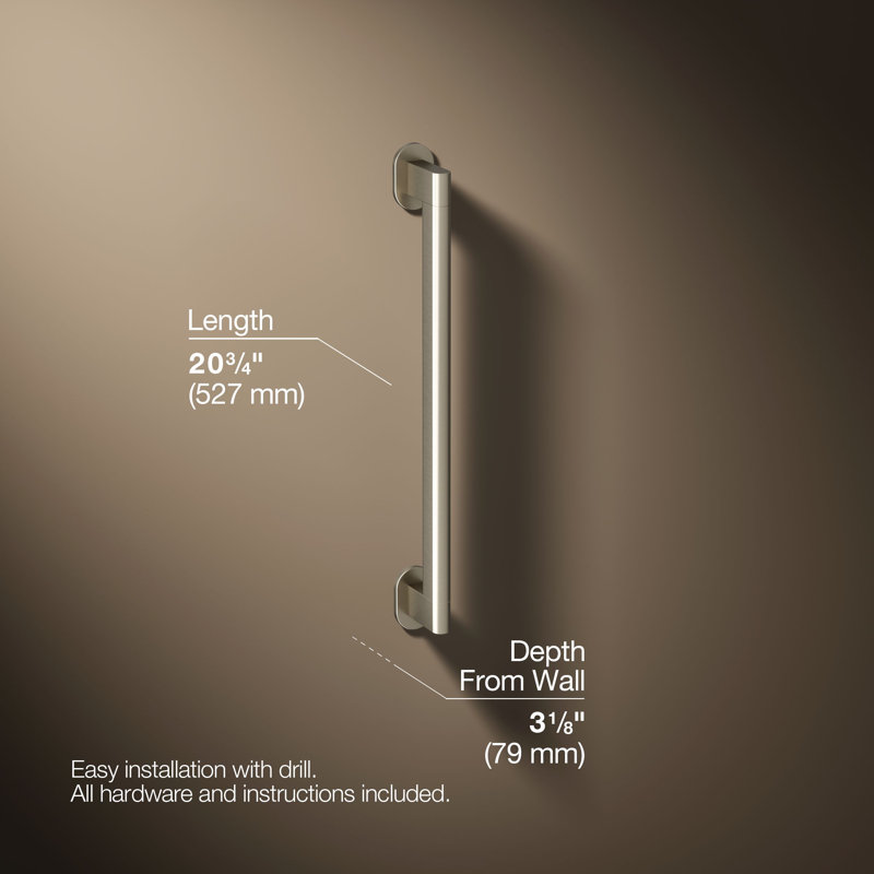 Belay Grab Bar, 1.75" H x 18" L, Brushed Nickel