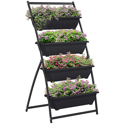 Raised Garden Bed, 4 Tier Vertical Garden Planter Set, 4 Outdoor Planter Boxes with Stand, Self Draining Design Elevated Garden for Vegetable