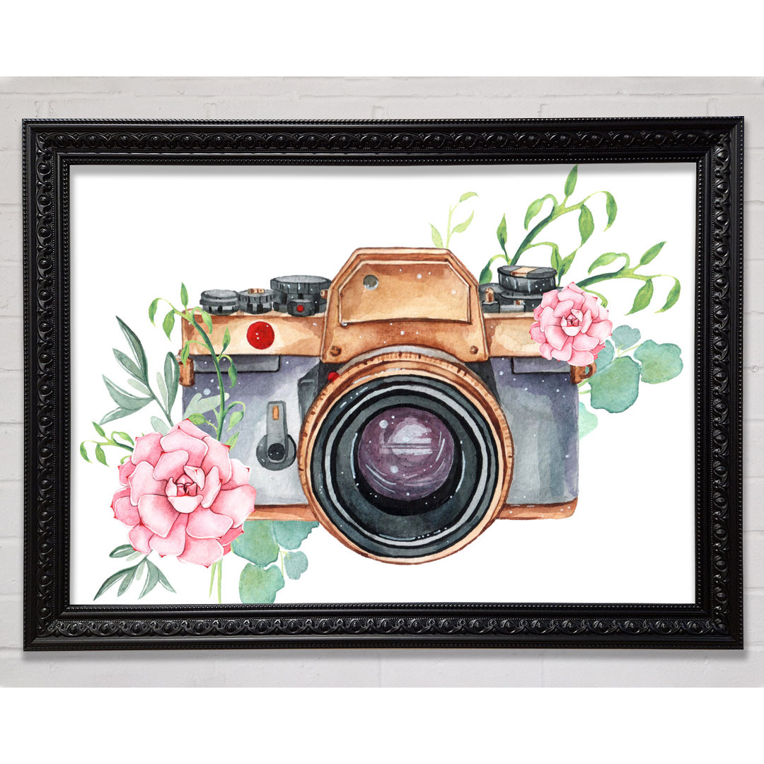 Gerahmtes Leinwandbild Vintage Camera Floral