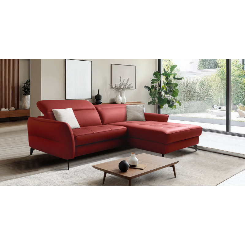 Manchester Leather Corner Sofabed with Adjustable Headrests and Storage, Red, Right Hand Facing