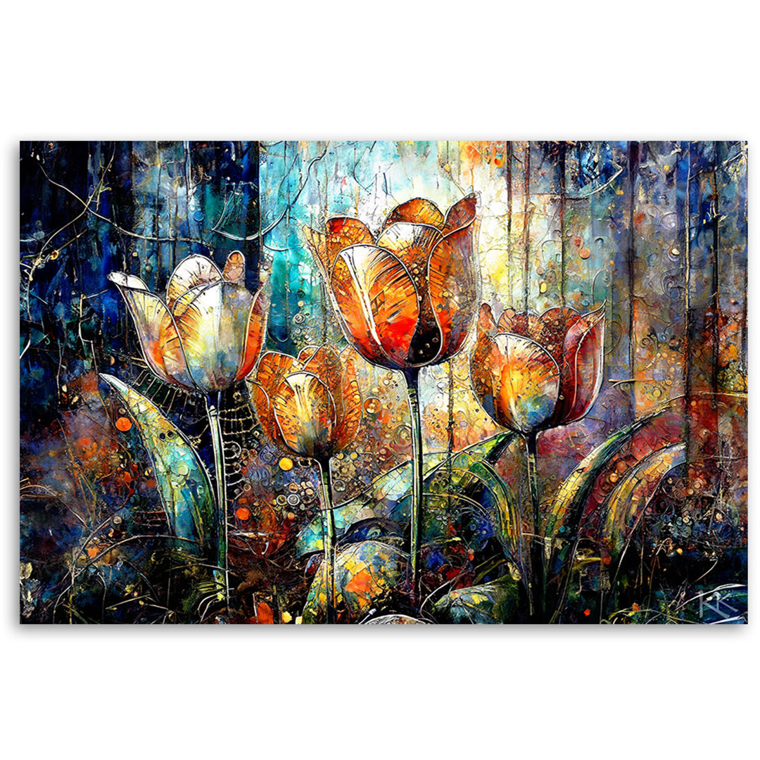 Leinwanddruck, Blumen Abstrakt Bunt - Wrapped Canvas Print