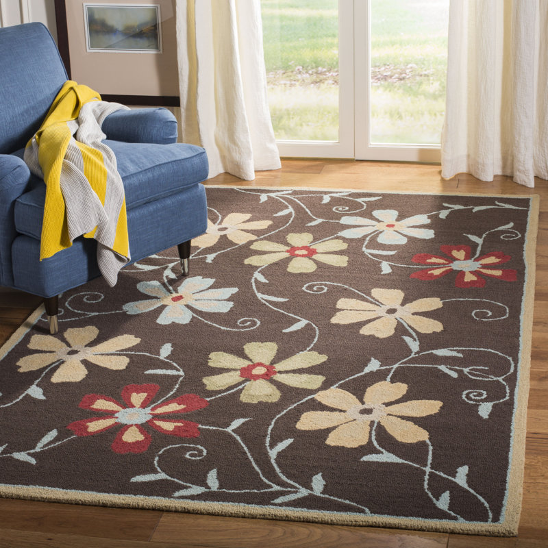 Tapis brun / rouge en laine touffeté à la main Emrick, Rectangle 8 pi x 10 pi