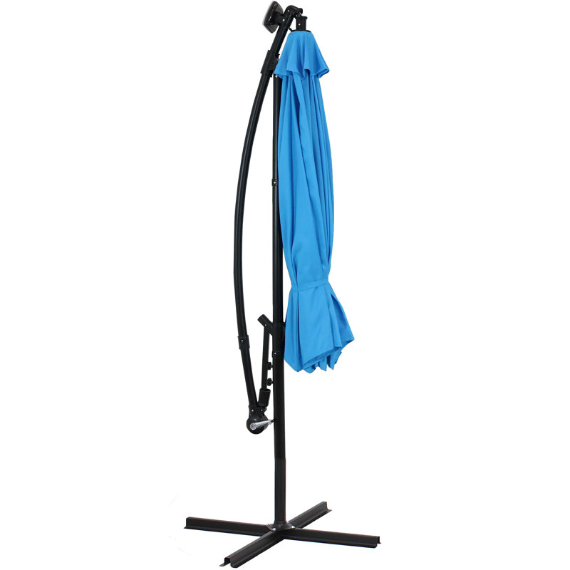 Parasol en porte-à-faux décalé 10 'avec lumières solaires et évent - Azur, Bleu