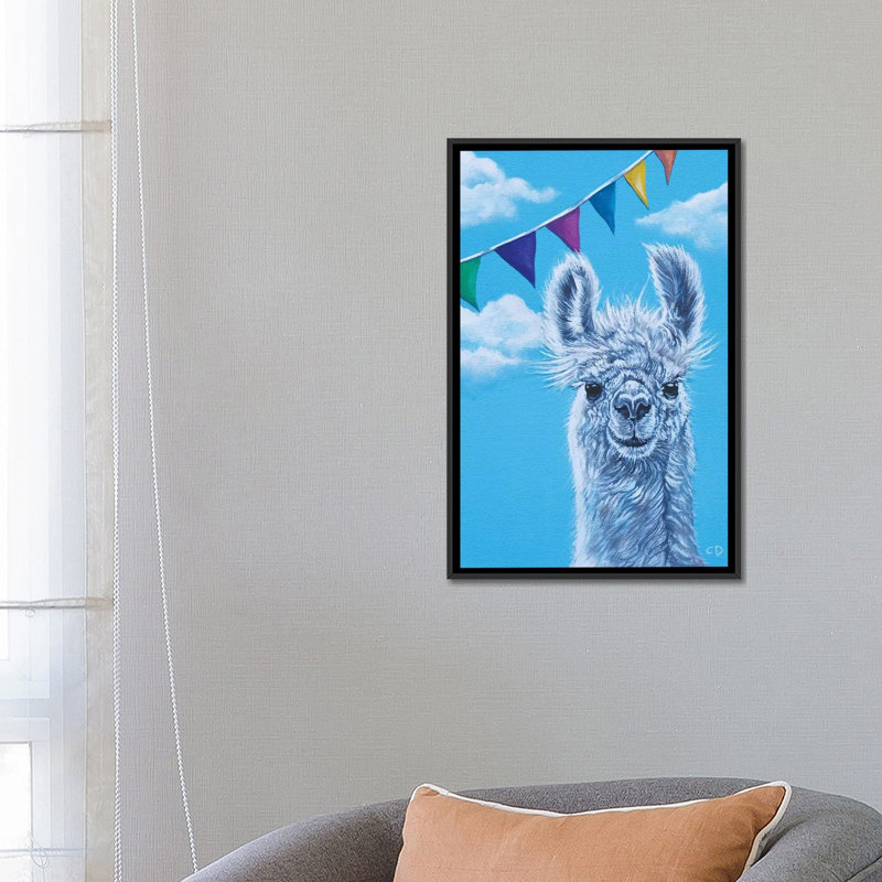 «Llama Party» par Cyndi Dodes - impression d'art graphique, Aucun mat, H 26 po x l 18 po x 1,5 po, Toile avec cadre noir