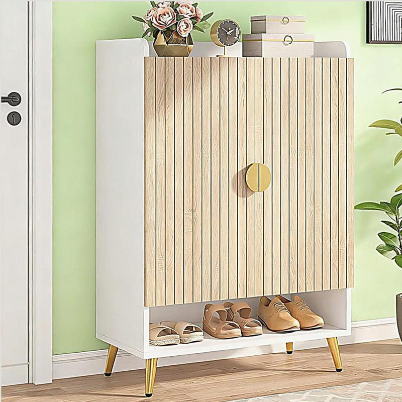 Armoire à chaussures en bois à 7 niveaux, Naturel / Or