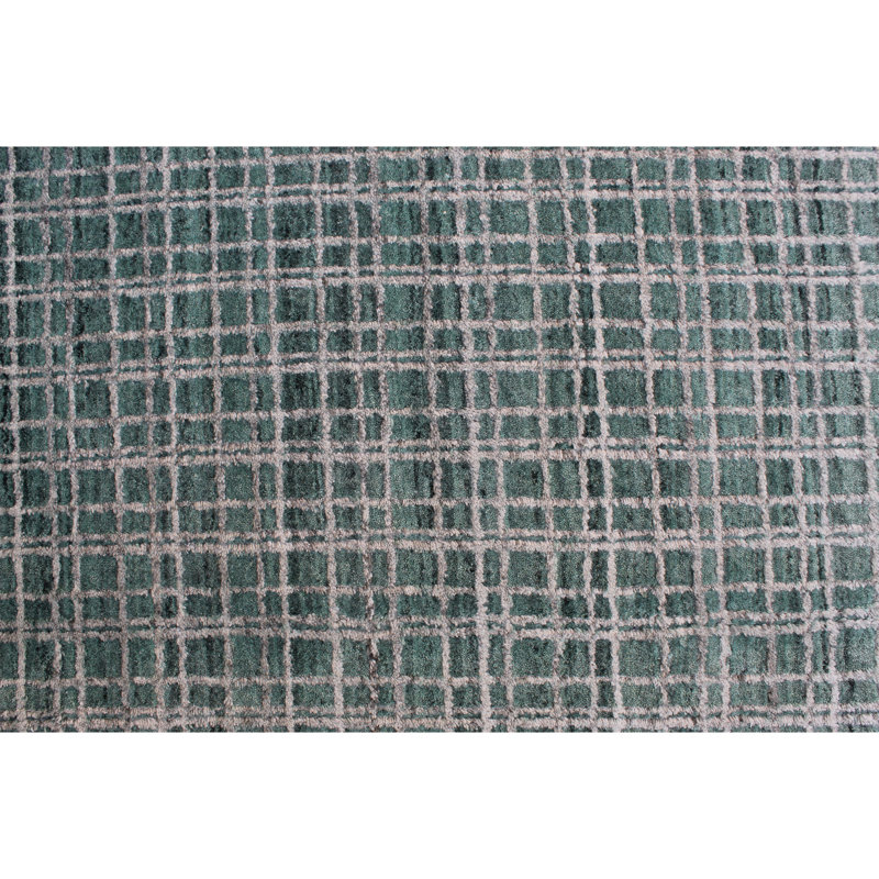 Hand Knotted Plaid Area Rug in Teal/Green, Rectangle 12' x 15'