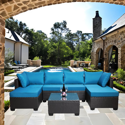 Garden & Outdoor Patio Furniture : 7 Pe With , Coffee Table Cushions Modern Water