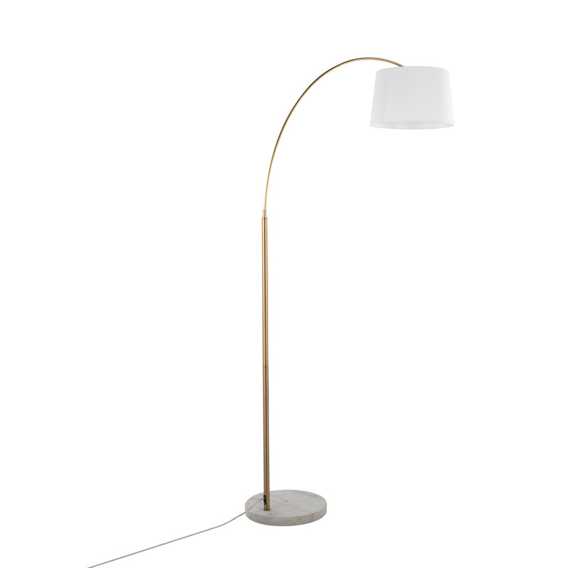 March Contemporary Floor Lamp, White Marble/Antique Brass, Black