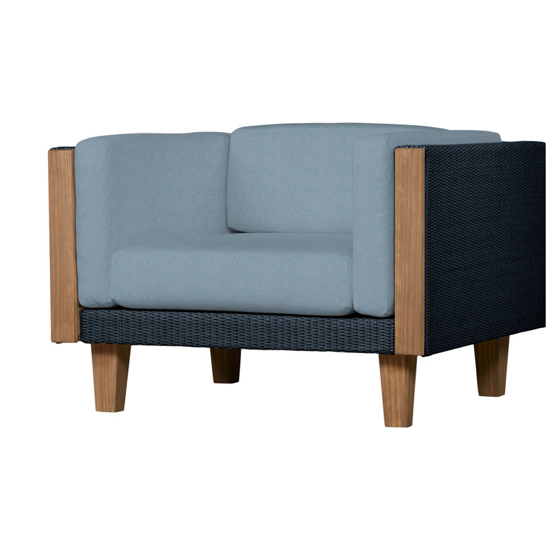 Catalina Outdoor Teak Lounge Chair, Bamboo Bay Sky, Ebony