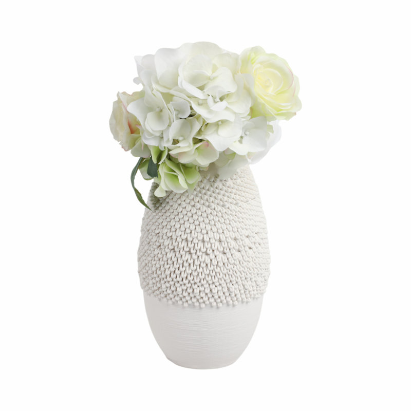 Sagebrook Home 14" Arroyo Medium 3D Printed Porcelain Vase, Ivory, 10" H x 6" W x 6" D