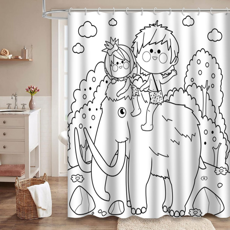 Rideau de douche noir et blanc avec 12 crochets, L 72 po x l 84 po