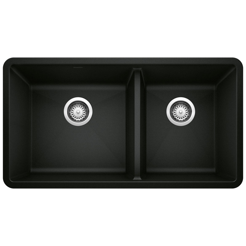 Precis SILGRANIT 33" 60/40 Double Bowl Undermount Kitchen Sink - Coal Black, Coal Black