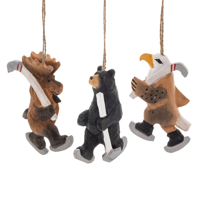 Ensemble d’ornement figurine suspendue hockey sur bois de noël 3 pièces