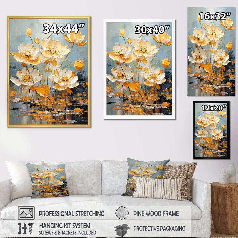 Golden Pond Lotus Tranquility I sur toile, Cadre flottant noir, H 20 po x l 12 po x P 1 po