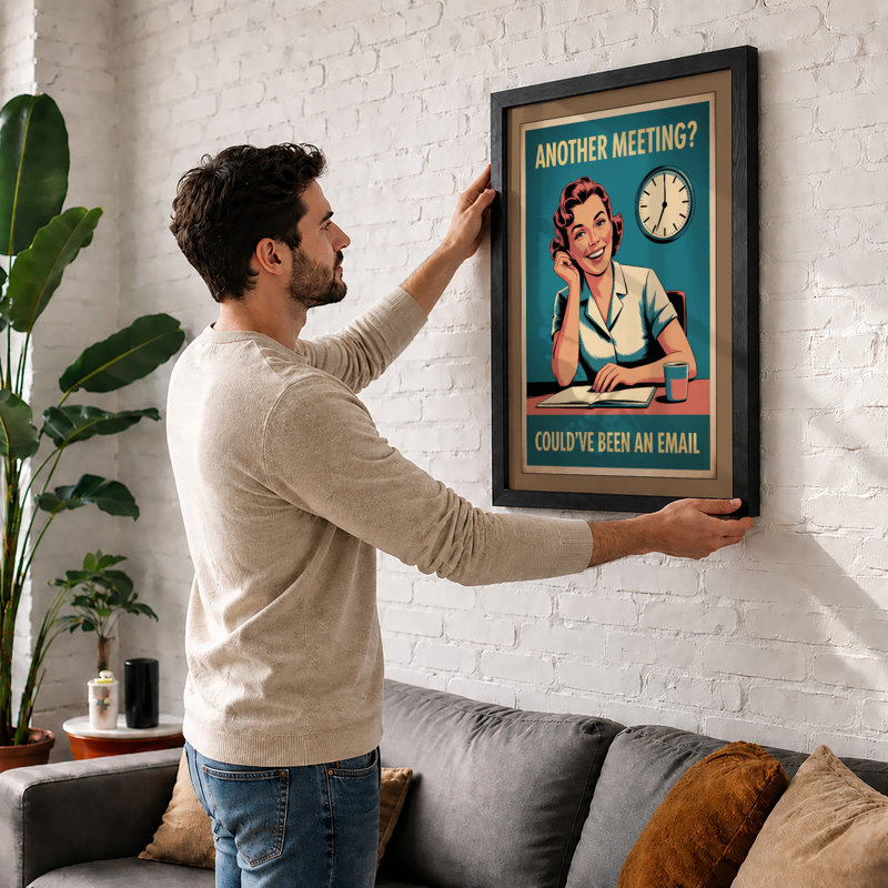 Another Meeting? Retro - Framed Print, A2 - 59.4 x 42.0 cm, Black