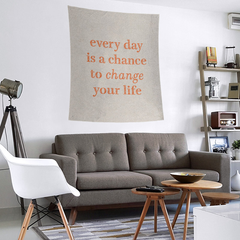 Tapisserie en polyester changer votre citation vie, H 104 po x l 88 po, Blanc / orange