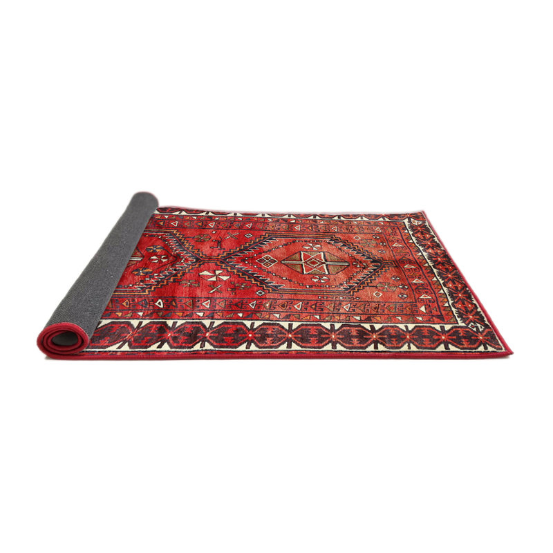 Tapis traditionnel rouge / bleu / beige, Rond 7 pi