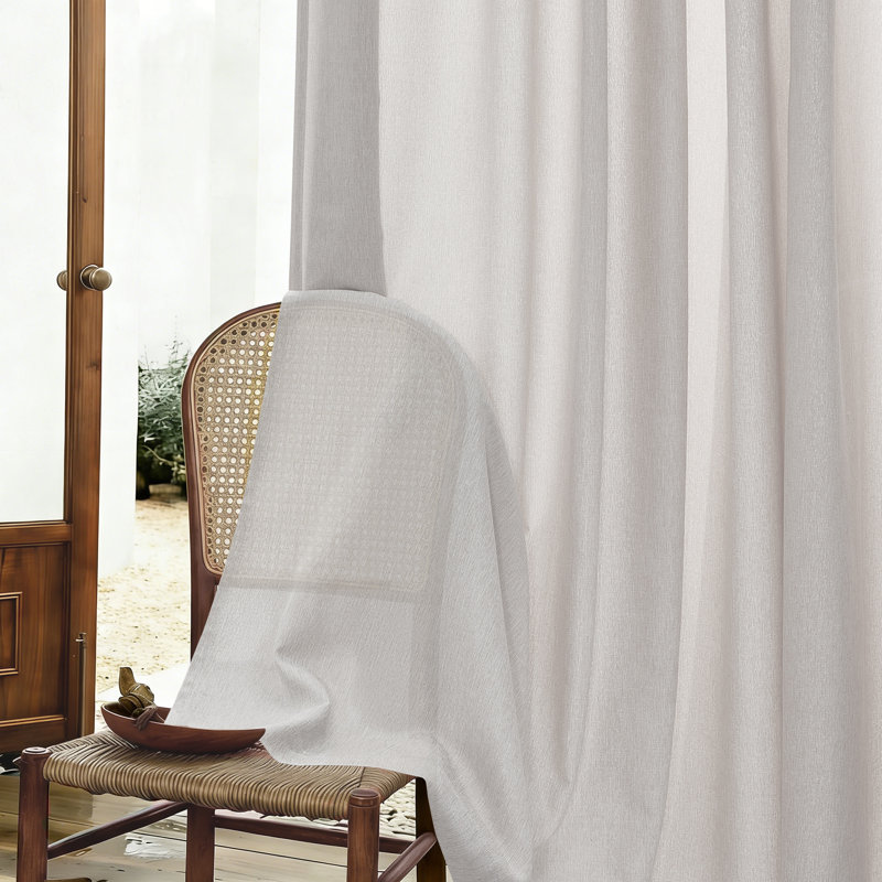 Linen Textured Farmhouse Semi Sheer Window Curtain,Back Tab Hooks Drapes,Pleated Heading Tape (Set of 2 With Hooks), Oatmeal