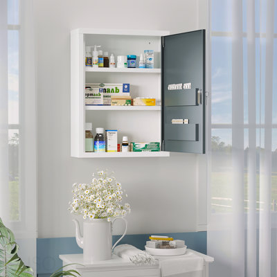 Cabinet, Bathroom Medicine With Shelves Inside And On Door, Locking Medical For Child And Pet Safety, First Aid Bathroom Wall
