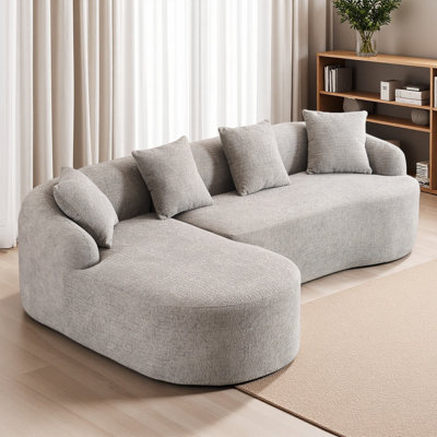 Canapé modulaire en forme de L Boneless avec méridienne incurvée, canapé modulaire en chenille, mousse 30D haute densité, canapé-lit modulaire minimaliste pour le salon.