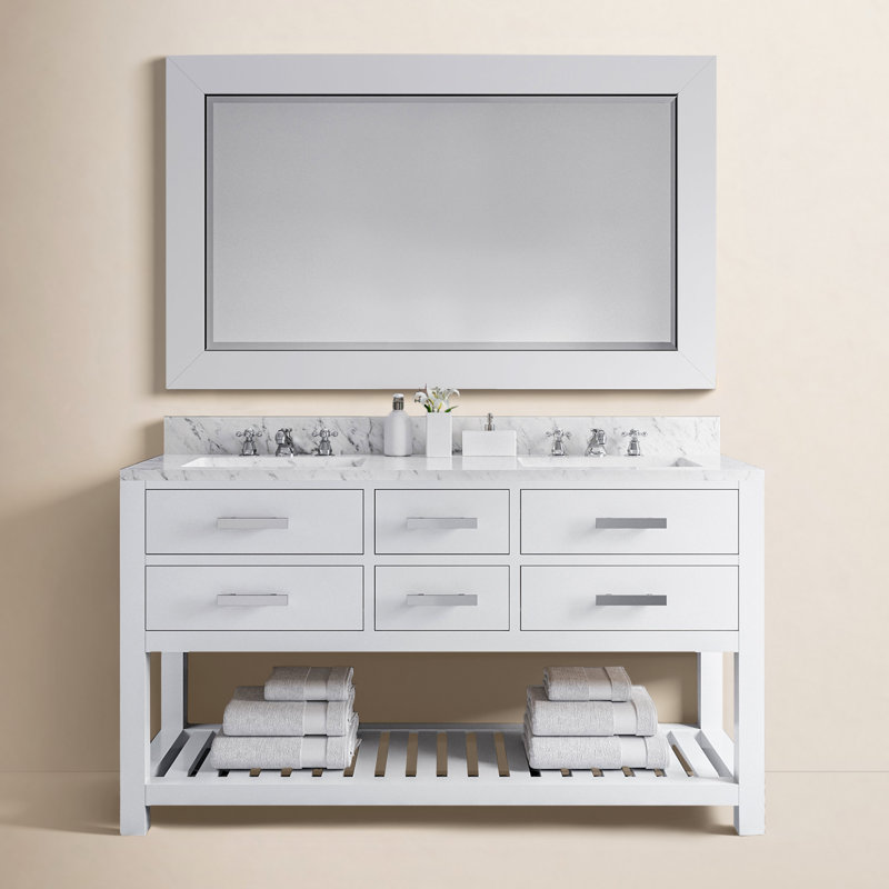 Madalyn 60" Double Bathroom Vanity Set with Mirror, Pure White