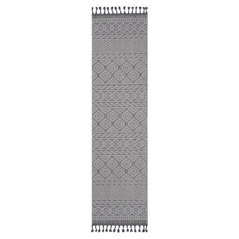 LOOM & LUXE Collection 2X8 Grey/White /Geometric Indoor/Outdoor Area Rug, Runner 2'2" x 8'