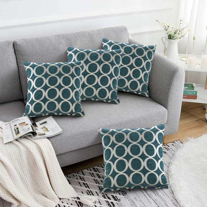 Broward Oh Geometric Cushion with Filling, Teal, 45cm H x 45cm W x 15cm D