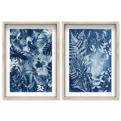 Blue Folliage Set Shadowbox Floral & Botanical Print by Oliver Gal, Black Frame, 10 x 15