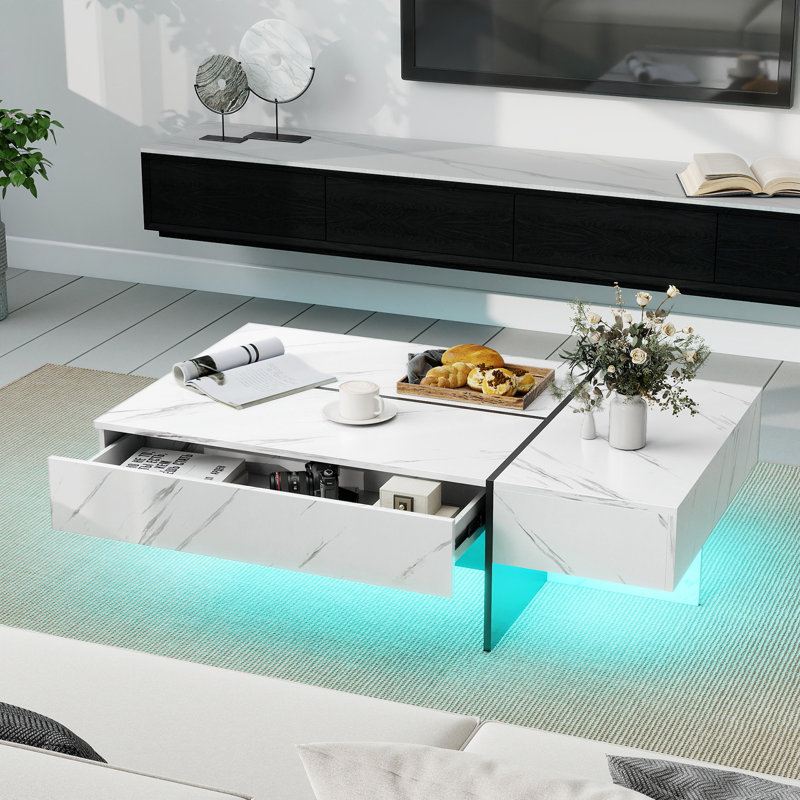 Coffee Table with Storage, White, Marble