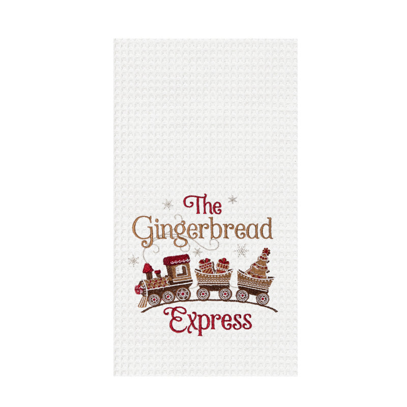 The Gingerbread Train Express Embroidered Baking Towel