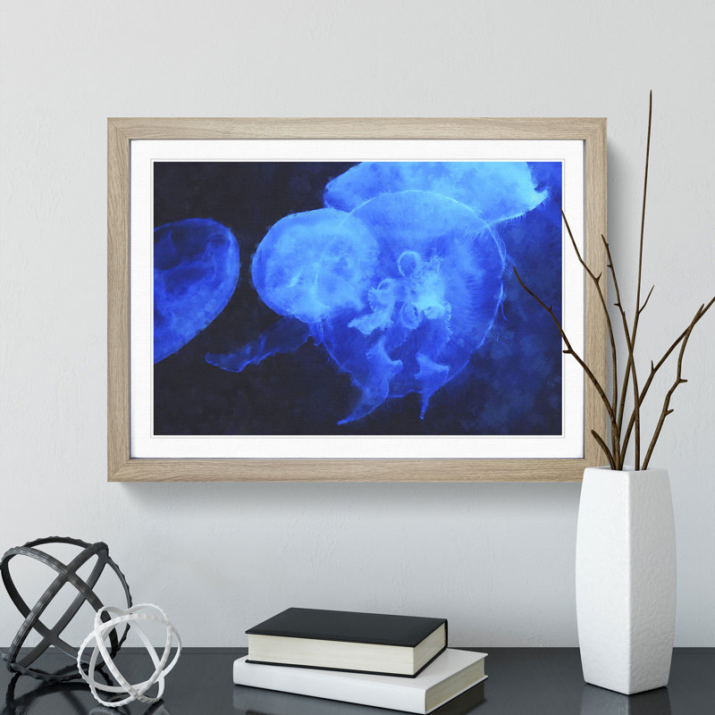 Jellyfish Vol.1 - Picture Frame Painting, 27cm H x 36cm W x 2cm D, Oak