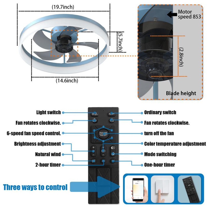Ceiling Fan with Lights Dimmable LED