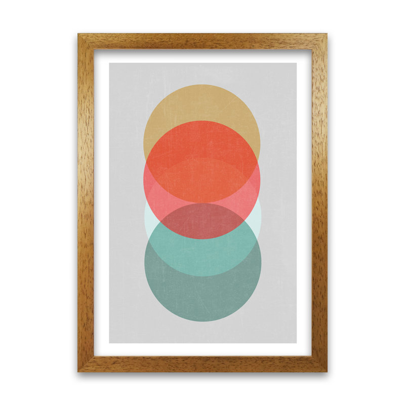 Mid Century Shapes In Scandi Colours A - Print, 59cm H x 42cm W x 3cm D, Oak Frame